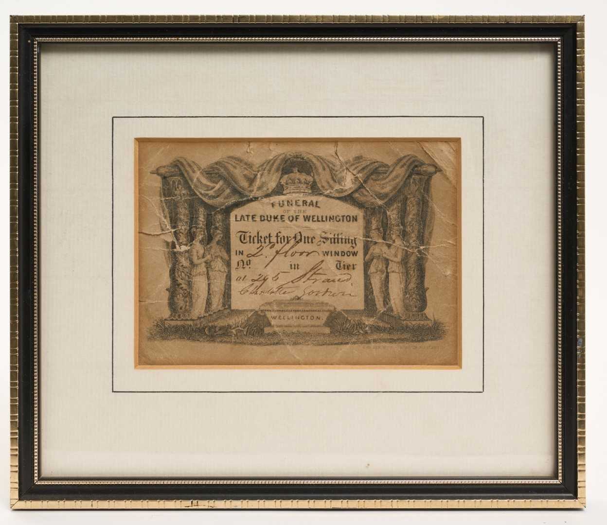 Lot 41 - The Funeral of Field Marshal His Grace The Duke of Wellington, framed seating ticket