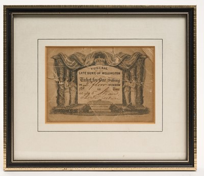 Lot 41 - The Funeral of Field Marshal His Grace The Duke of Wellington, framed seating ticket