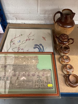 Lot 58 - Framed sampler, and framed embroidery
