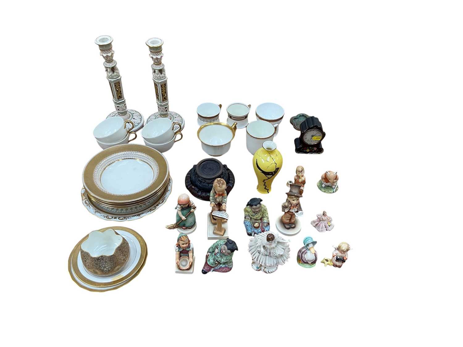 Lot 5006 - Pair of 19th century Wedgwood Aesthetic style pierced candlesticks, together with other china, including Cauldon porcelain made for Tiffany, Brambly Hedge figures, Hummel figures, etc