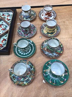 Lot 5005 - Set of three graduated antique Chinese celadon bowls, together with a Chinese hors d'oeuvres set and a Chinese tea set