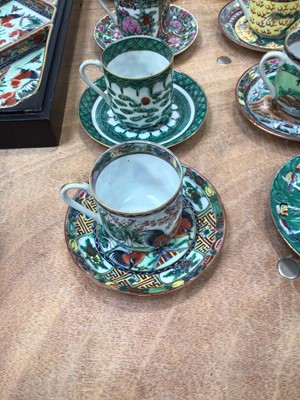 Lot 5005 - Set of three graduated antique Chinese celadon bowls, together with a Chinese hors d'oeuvres set and a Chinese tea set