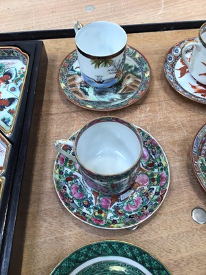 Lot 5005 - Set of three graduated antique Chinese celadon bowls, together with a Chinese hors d'oeuvres set and a Chinese tea set