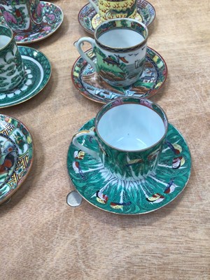 Lot 5005 - Set of three graduated antique Chinese celadon bowls, together with a Chinese hors d'oeuvres set and a Chinese tea set