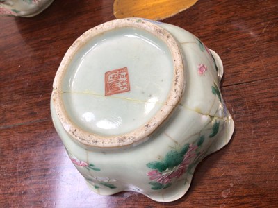 Lot 5005 - Set of three graduated antique Chinese celadon bowls, together with a Chinese hors d'oeuvres set and a Chinese tea set