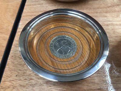 Lot 5013 - Silver bottle coaster with 1977 crown, and a group of silver plate