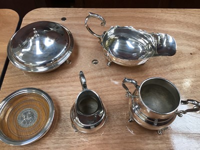 Lot 5013 - Silver bottle coaster with 1977 crown, and a group of silver plate