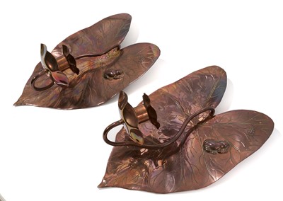 Lot 900 - Pair of late 19th century Victorian Aesthetic Movement copper wall sconces