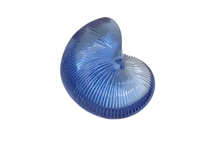 Lot 2391 - French Baccarat blue glass paperweight in the form of a nautilus shell, stamped to base. 7cm high, 9cm deep