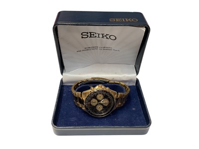 Lot 247 - Gentlemen’s Seiko chronograph gold plated stainless steel quartz wristwatch, boxed with booklet