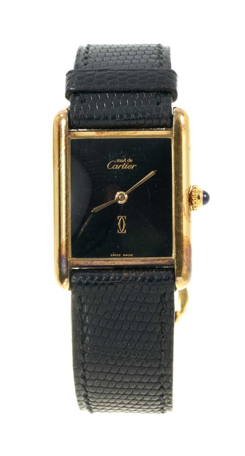 Lot 752 - Ladies' Must De Cartier Vermeil tank quartz wristwatch