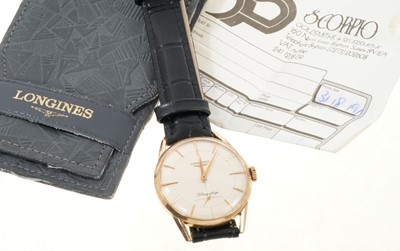 Lot 768 - Gentlemen's Longines Flagship wristwatch, the silvered dial with applied gilt baton markers and subsidiary seconds in a gold plated case, 34mm diameter, on a replacement black leather strap