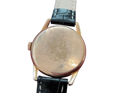 Lot 768 - Gentlemen's Longines Flagship wristwatch, the silvered dial with applied gilt baton markers and subsidiary seconds in a gold plated case, 34mm diameter, on a replacement black leather strap