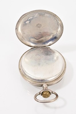 Lot 794 - Omega silver cased pocket watch with white enamel dial, roman numeral hours and subsidiary seconds, in a silver case, marked 800, 45mm diameter.
