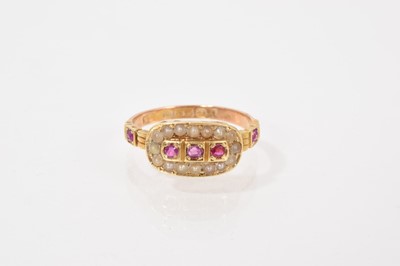 Lot 687 - Victorian 15ct gold ruby and seed pearl ring (Birmingham 1866)