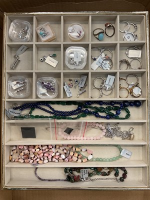 Lot 933 - Group of contemporary silver (925) gem set rings and pendants, together with bead necklaces