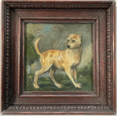 Lot 181 - English school, oil on panel - An obedient dog, 12cm x 12cm, framed