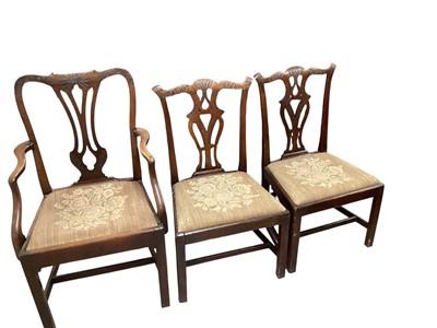 Lot 1388 - Three antique mahogany dining chairs