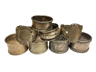 Lot 12 - Group of eight Victorian and later silver napkin rings