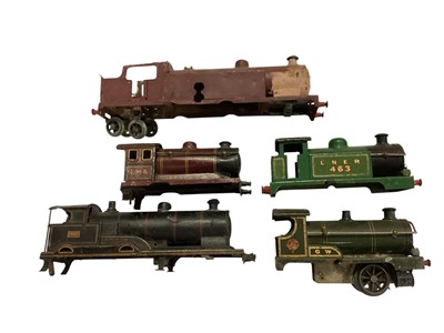 Lot 1791 - Selection of O Gauge tinplate locomotives and rolling stock all for spares with some mechanical parts and large quantity of track (qty)