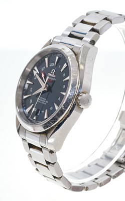 Lot 758 - Gentlemen's Omega Seamaster Aqua Terra GMT Co-Axail stainless steel wristwatch, serial number 86302622. On stainless steel bracelet. Circa 2013, with original box, guarantee card and service rece...