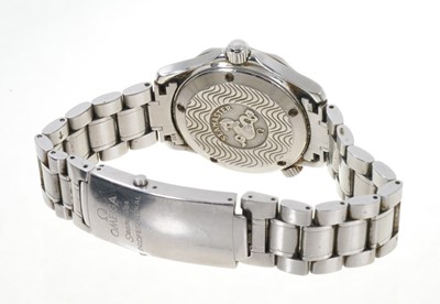 Lot 759 - Gentlemen's Omega Seamaster Professional stainless steel wristwatch with blue dial, on stainless steel bracelet, Circa 2002, in box with papers