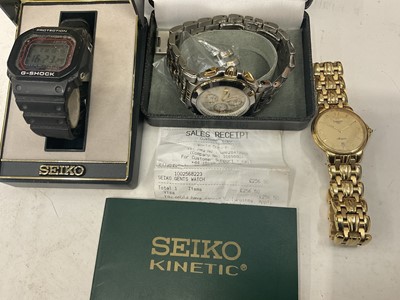 Lot 1047 - Gentlemen's Seiko Chronograph 100M stainless steel wristwatch with bi-metal bracelet in box