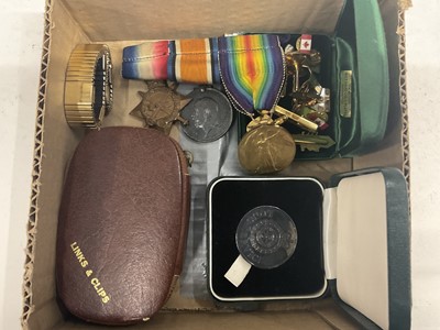 Lot 253 - WWI medals , London Ambulance Long Service medal, various cufflinks etc