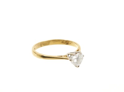 Lot 520 - Diamond single stone ring with a heart-shaped brilliant cut diamond weighing 0.632cts, E colour and VS2 clarity, in 18ct gold setting. Certificated.