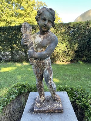 Lot 1927 - Pair of Victorian cast iron garden figures of the seasons, on square bases, 96cm high overall