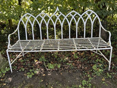 Lot 1928 - Antique white painted cast iron Gothic garden bench, 165cm wide x 47cm deep x 105cm high