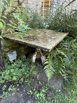 Lot 1938 - Antique marble topped garden table on cast iron tripod base, 84cm x 86cm x 64cm high