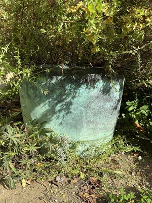 Lot 1955 - Antique riveted copper with flared rim, 69cm diameter x 47.5cm high