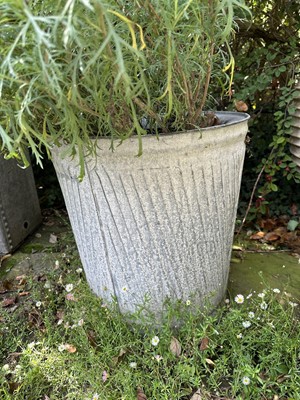 Lot 1956 - Two galvanised planters with ribbed bodies, both 53cm high