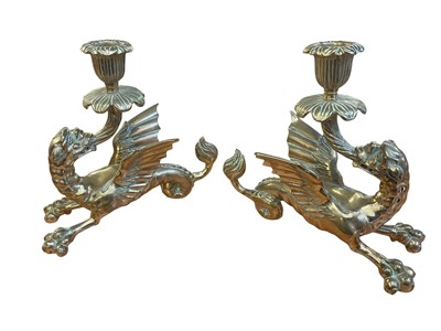 Lot 169 - Pair of brass figural candlesticks