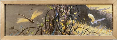 Lot 186 - Bruce Pearson (b. 1950) watercolour - Barn owl, unsigned, 16 x 54cm, glazed frame