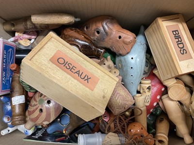 Lot 134 - Miscellaneous collection of bird whistles. Provenance: Estate of John Burton (1944-2022), renowned conservationist and ecologist, founder of the World Wide Land Conservation Trust