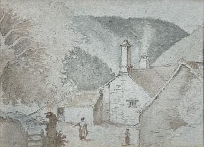 Lot 162 - George Jones (1786-1869) wash and pencil on blue-grey paper - The Farm, August 29th, c. 1845, 15.5cm x 21cm, glazed frame