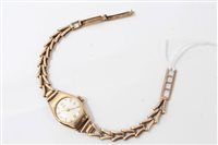 Lot 3460 - Ladies' gold (9ct) wristWatches on gold (9ct)...