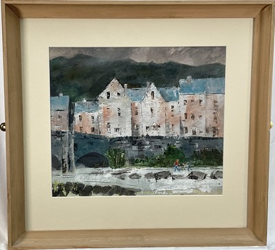Lot 161 - A. Adams, 20th century, acrylic - Across the Afon Glaslyn, label attached verso, 32cm x 37cm, glazed frame