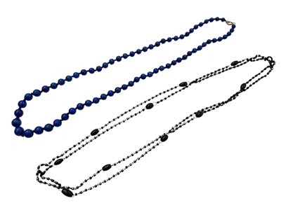 Lot 964 - Lapis lazuli graduated bead necklace with a gold clasp and a Victorian 'jet' necklace (2)
