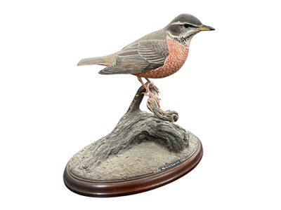 Lot 157 - R E Turley, sculpture - Naumans Thrush, Resin, signed, Mall Galleries label to underside, 25cm wide