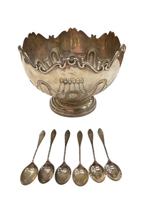 Lot 965 - Edwardian silver rose bowl (Sheffield 1909) and a set of six Edwardian silver coffee spoons (Sheffield 1908)