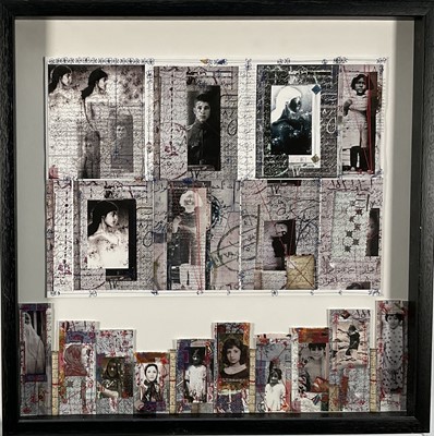 Lot 159 - Batool Showghi, mixed media - The Birth Certificate Series, 2013, artists label verso, 50cm x 50cm, 3/7, gla...