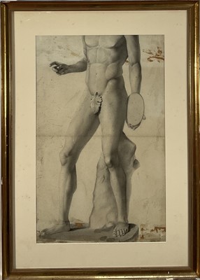 Lot 157 - Victorian classical study in graphite signed (Hephsibah Marr) Hucks, dated 1885, stamped E.S.K. (Examined South Kensington, now Royal College of Art), 59cm x 37cm, glazed frame