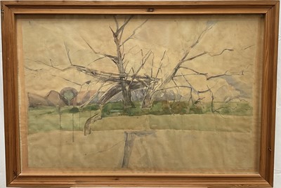 Lot 78 - John Addyman (1929-2006) watercolour - Pollarded Trees beside the River Stour, signed, 1978, 68cm x 102cm, glazed frame