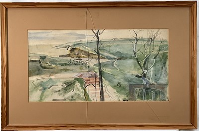 Lot 77 - John Addyman (1929-2006) watercolour-Rocks and Sea Glamorgan, signed, 26cm x 50cm, framed