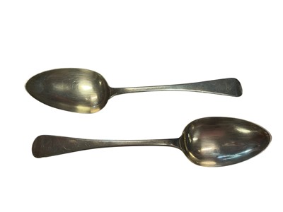 Lot 80 - Pair of Georgian silver serving spoons with engraved bird crest (London 1819)