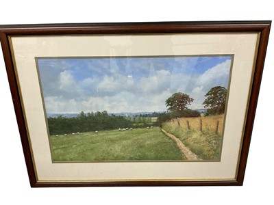 Lot 1114 - Brian Argent Smith (1937-2025) pastel, landscape with sheep, signed, 57 x 87cm, glazed frame