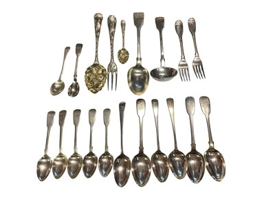 Lot 85 - Group of Georgian and later silver spoons and forks